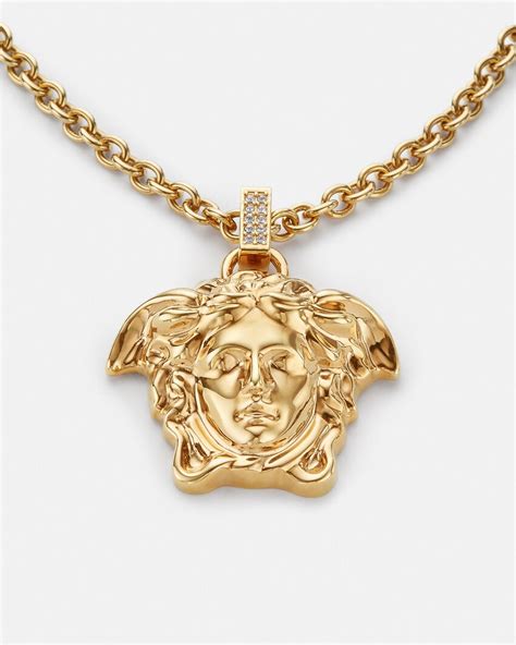 Versace: Gold Crystal 'La Medusa' Necklace 